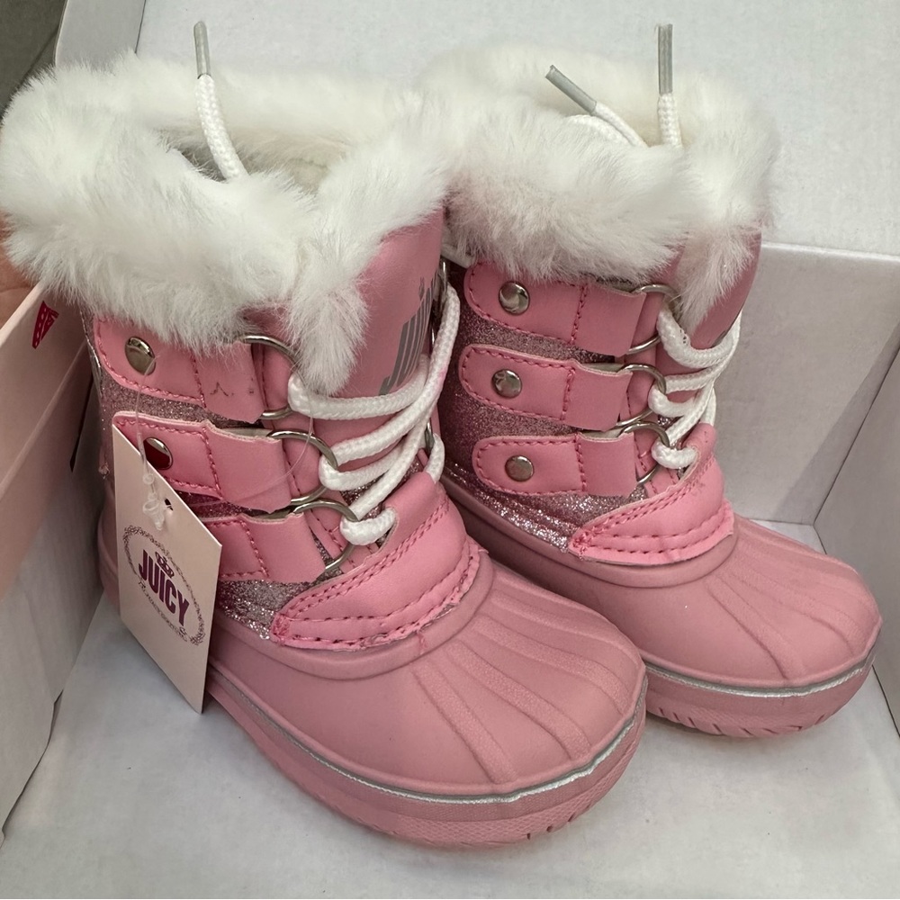 Juicy Pink Glitter Baby Girl Winter Boots NWT and Box size 5